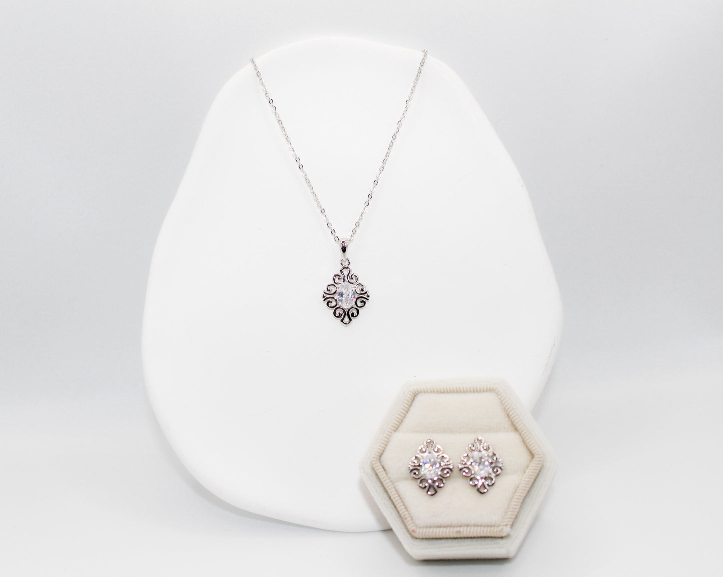 Silver Diamond Swirl Jewelry Set