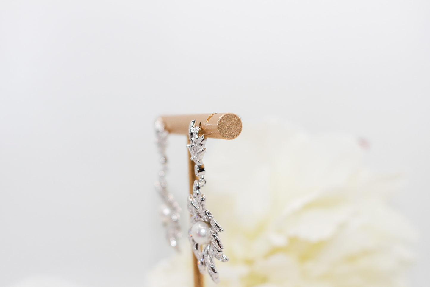 Silver Leaf Pearl Drop Earrings