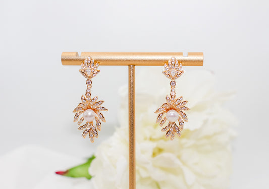 Gold Leaf Pearl Drop Earrings