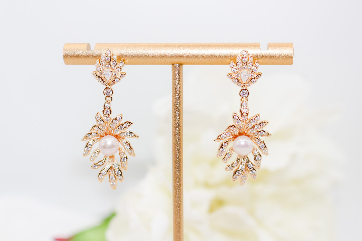 Gold Leaf Pearl Drop Earrings