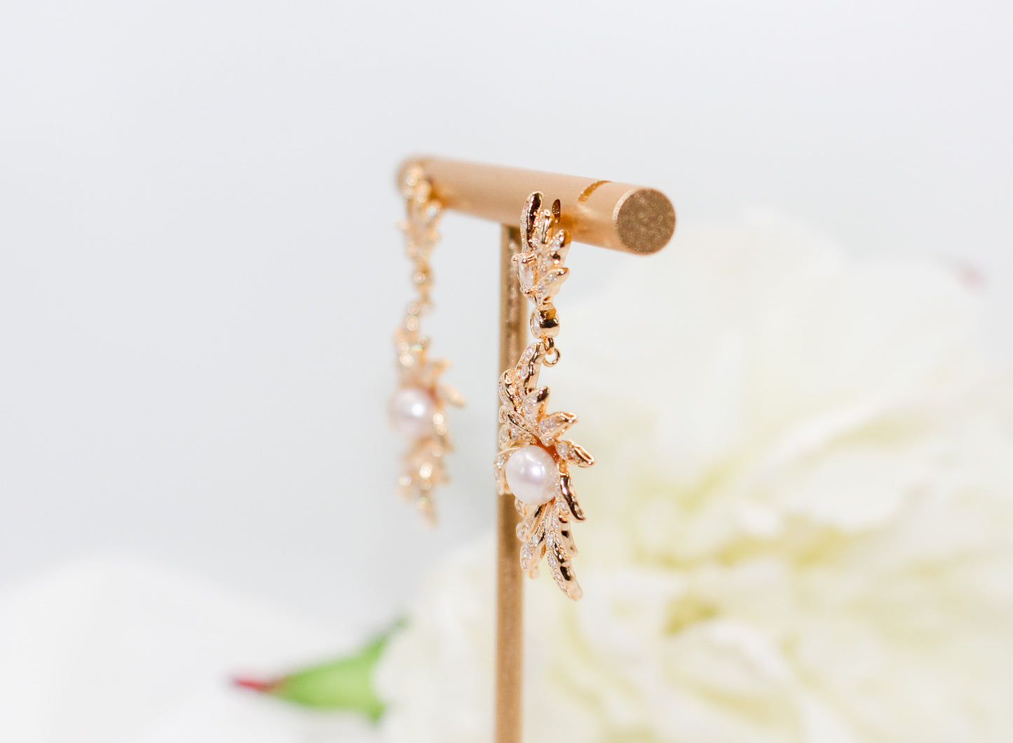 Gold Leaf Pearl Drop Earrings