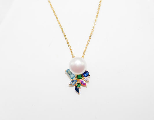 Multicolor Zircon Pearl Necklace