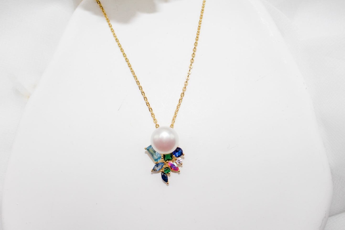 Multicolor Zircon Pearl Necklace