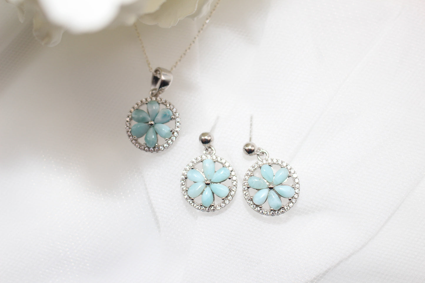 Larimar Flower Jewelry Set