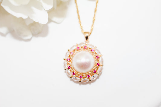 Pink Zircon Pearl Necklace