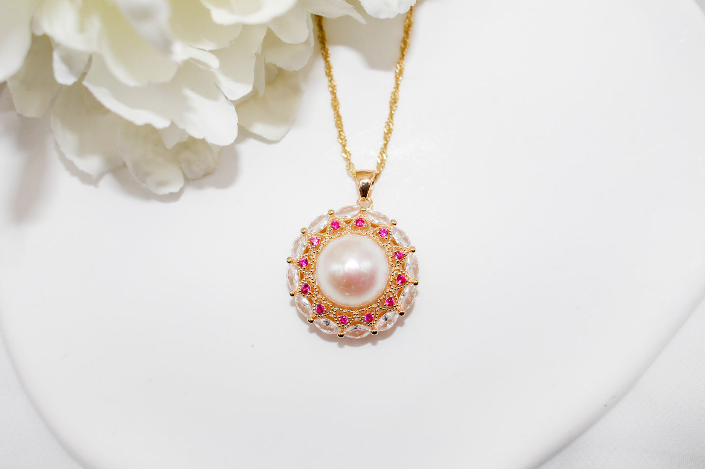 Pink Zircon Pearl Necklace