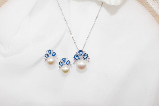 Blue Zircon and Pearl Jewelry Set