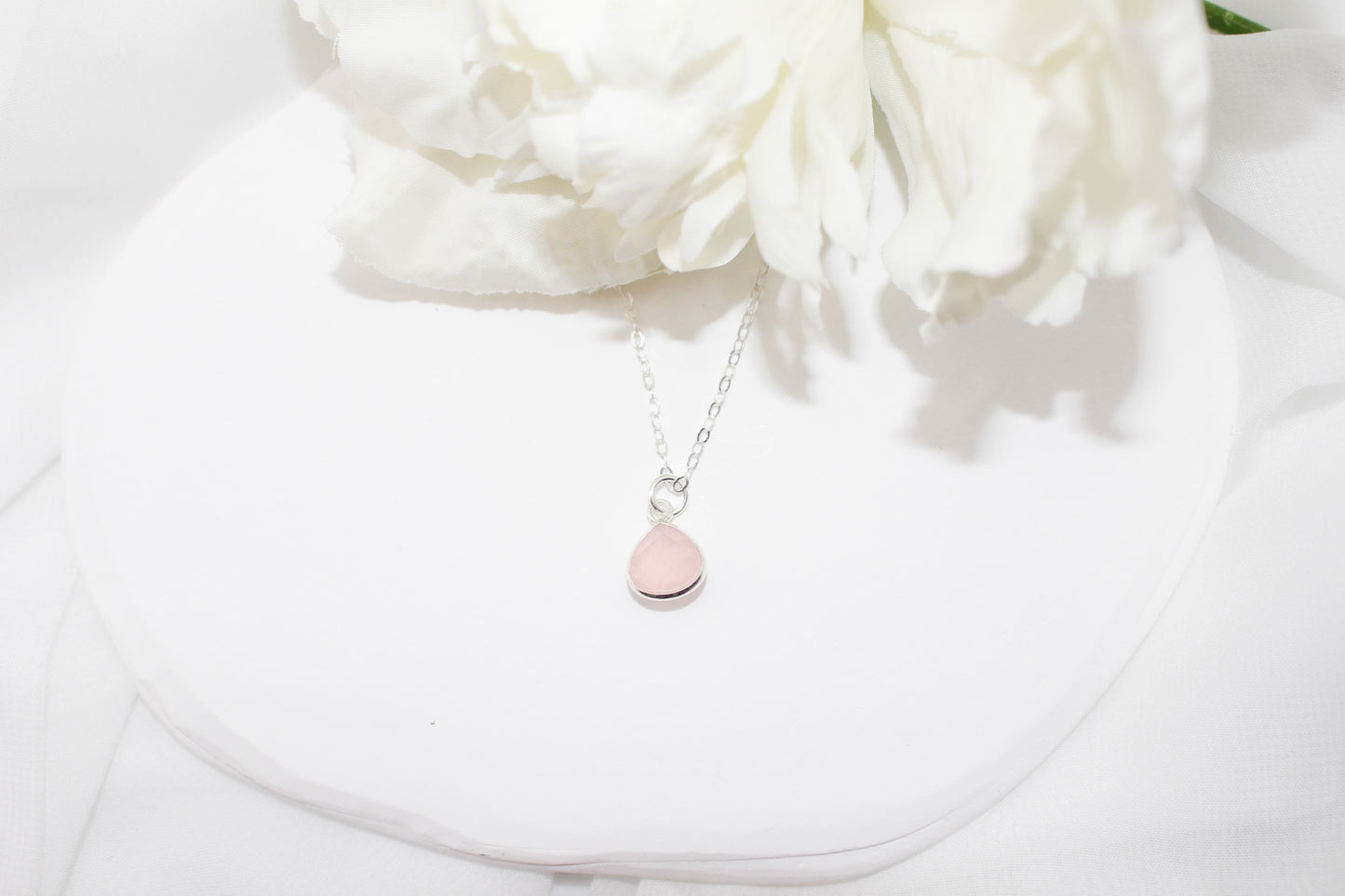 Dainty Rose Quartz Trillion Necklace
