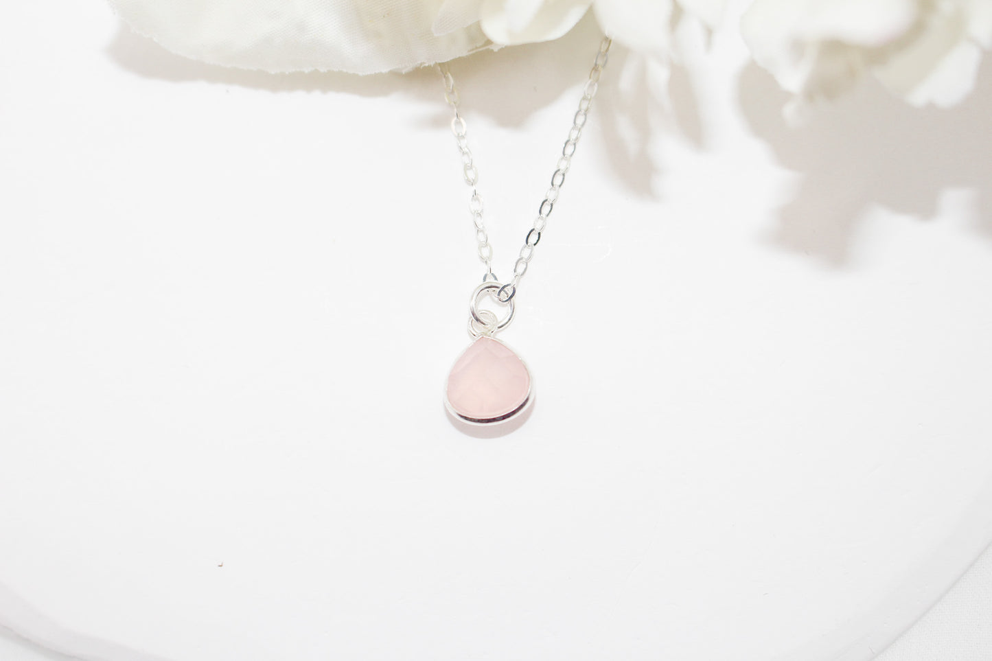 Dainty Rose Quartz Trillion Necklace