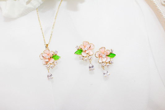 Pink Flower Jewelry Set