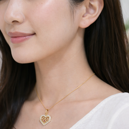 Rhodolite and Pearl Hmong Heart Necklace