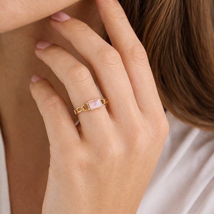 Rose Quartz Chain Ring