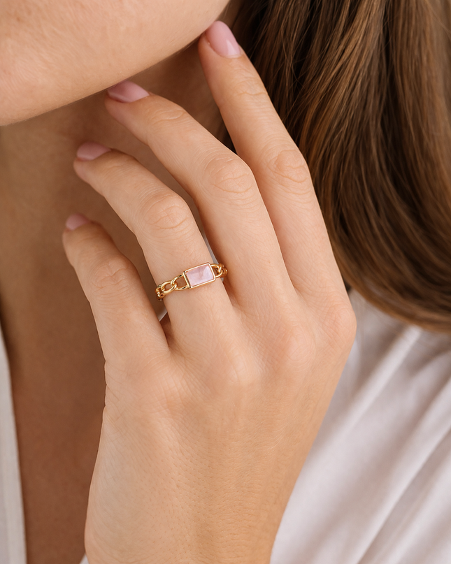 Rose Quartz Chain Ring