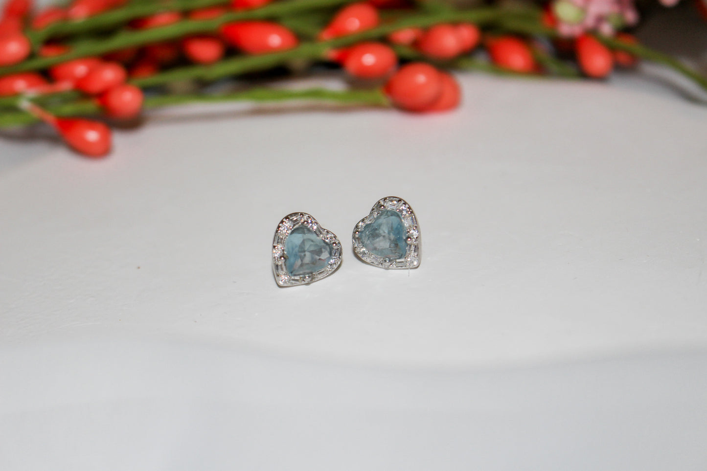 Aquamarine Heart Earrings