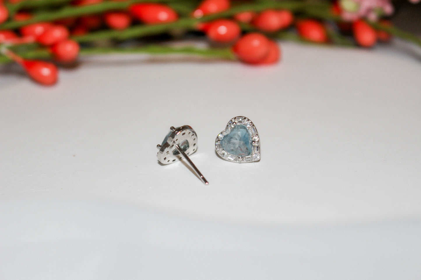 Aquamarine Heart Earrings