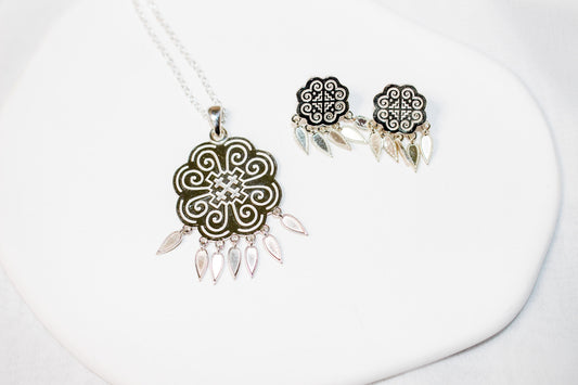 Silver Hmong Print Jewelry Set