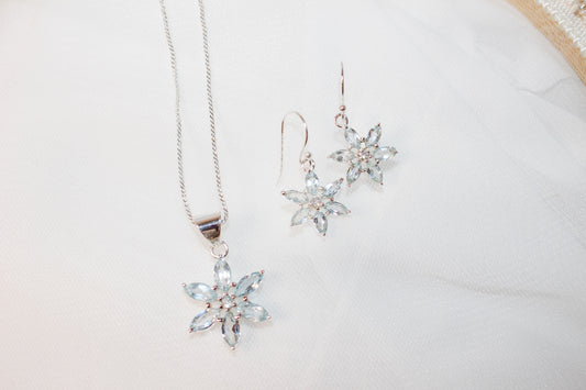 Blue Topaz Flower Jewelry Set