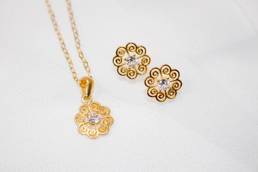 Gold Elephant Print Zircon Jewelry Set