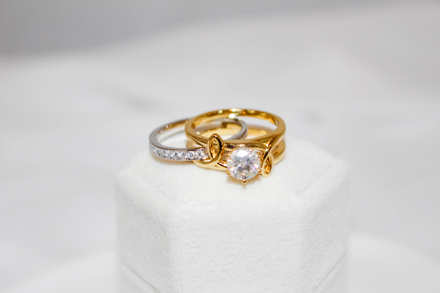 Silver and Gold Moissanite Stack Ring