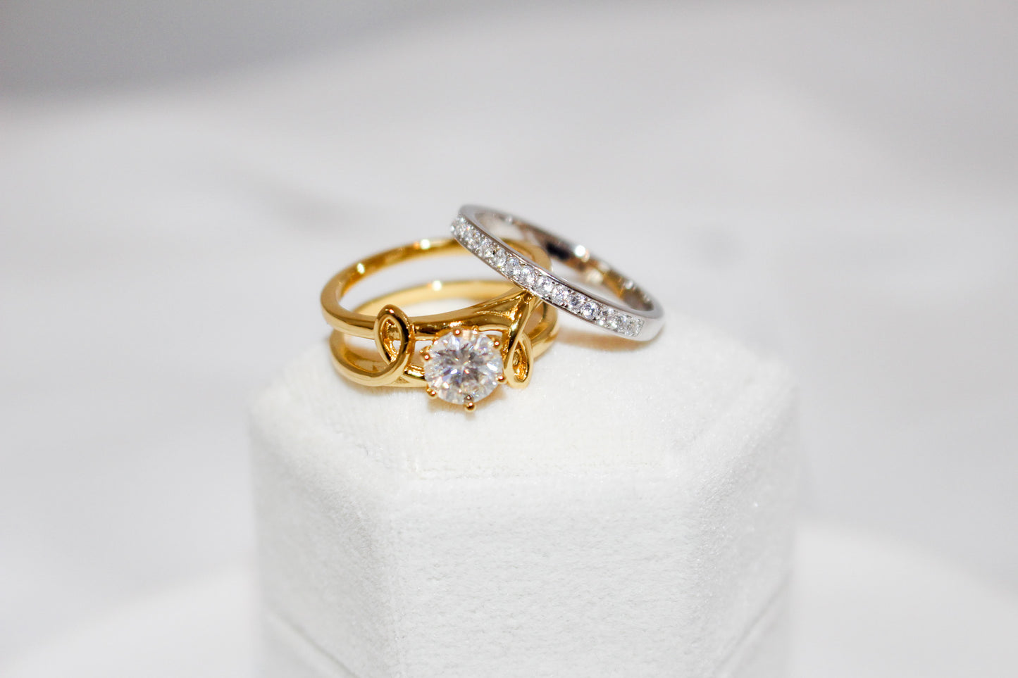 Silver and Gold Moissanite Stack Ring