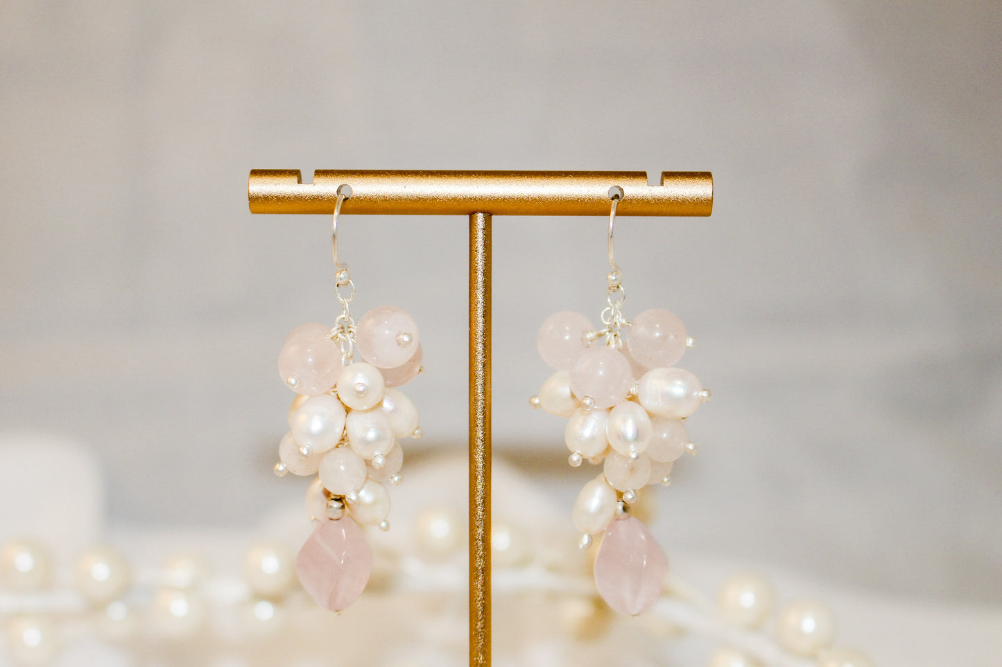 Rose Quartz and Pearl Earrings