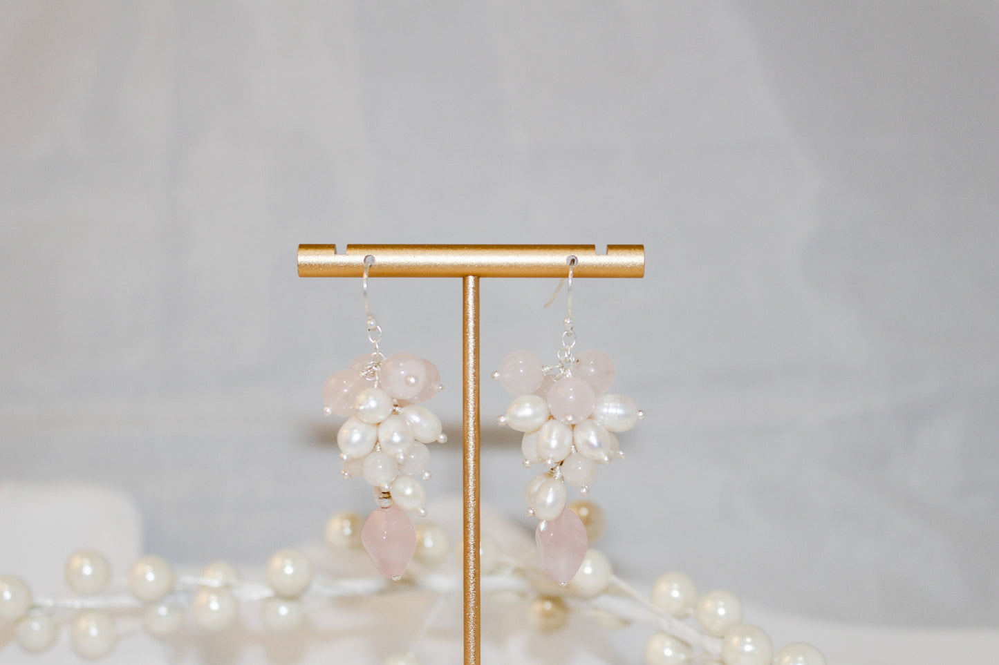 Rose Quartz and Pearl Earrings