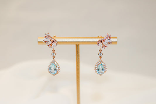 Rose Gold Blue Topaz Elegant Earrings