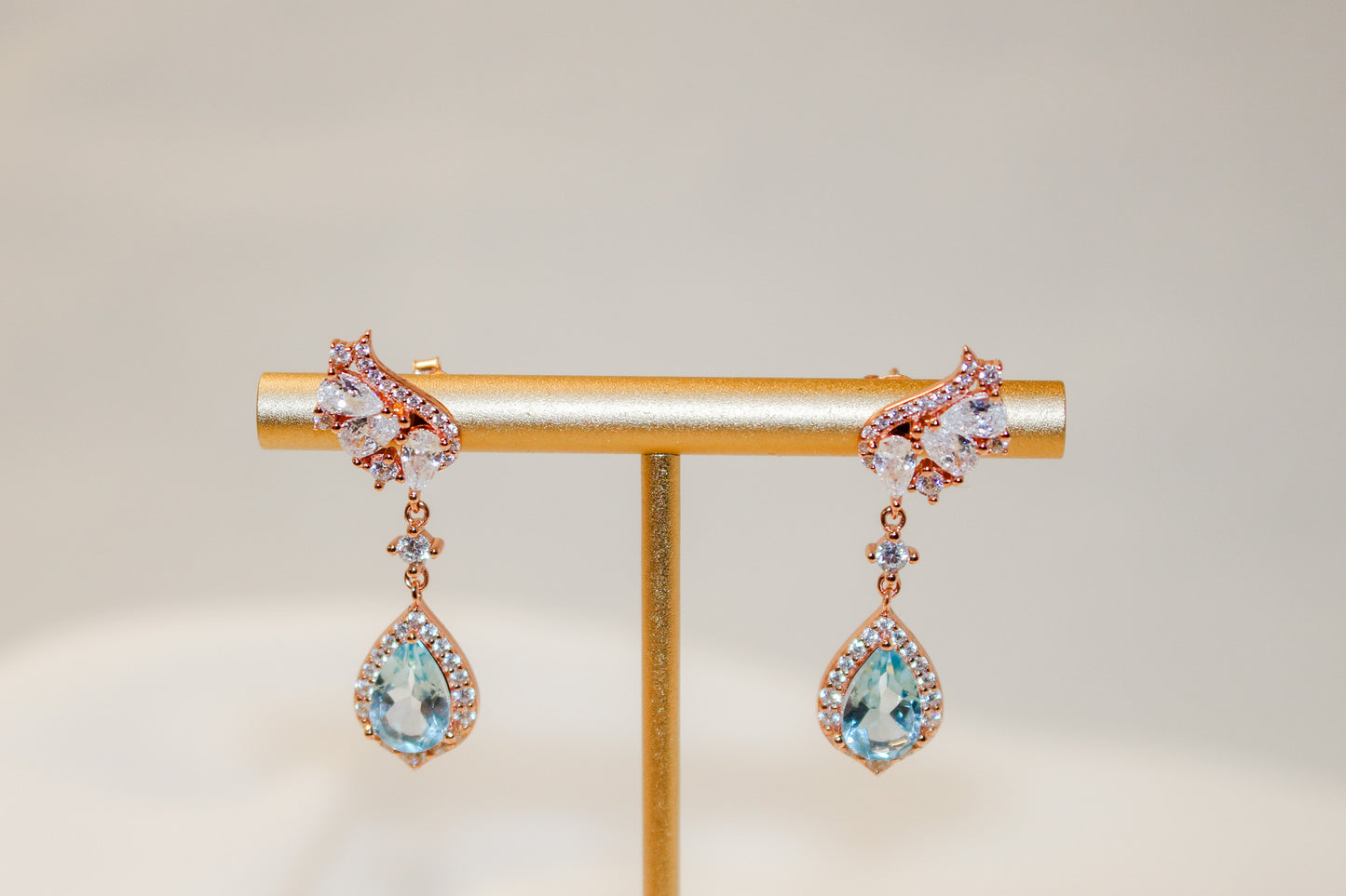 Rose Gold Blue Topaz Elegant Earrings