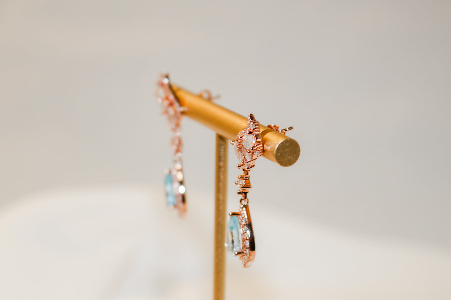 Rose Gold Blue Topaz Elegant Earrings