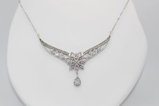 Silver Zircon Flower Necklace