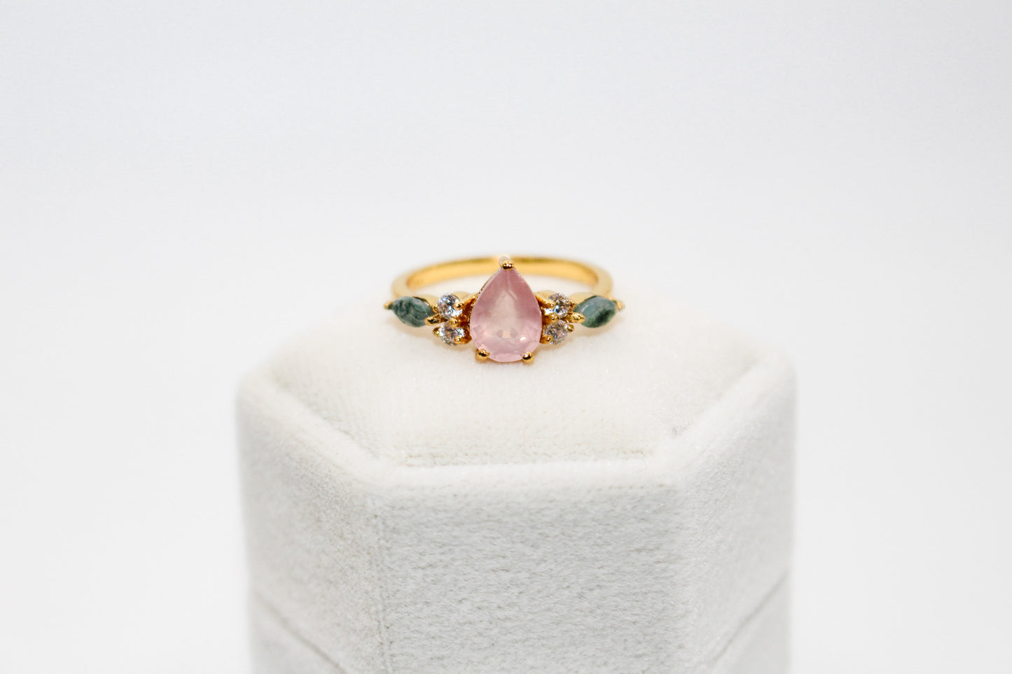 Rose Quartz and Moss Agate Ring Set