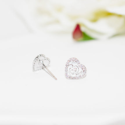 Silver Rose Heart Earrings