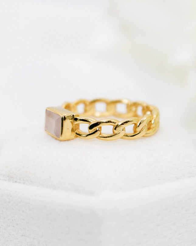 Rose Quartz Chain Ring