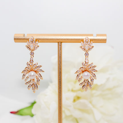 Gold Leaf Pearl Drop Earrings