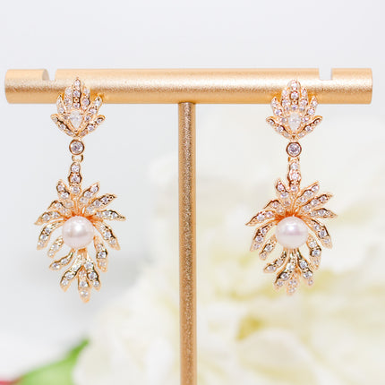 Gold Leaf Pearl Drop Earrings