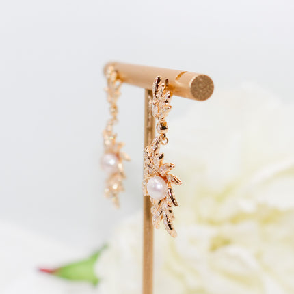 Gold Leaf Pearl Drop Earrings