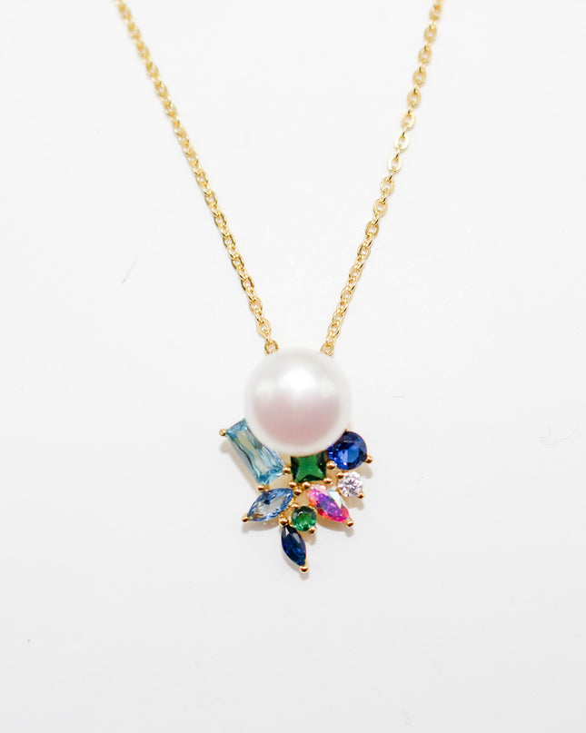 Multicolor Zircon Pearl Necklace