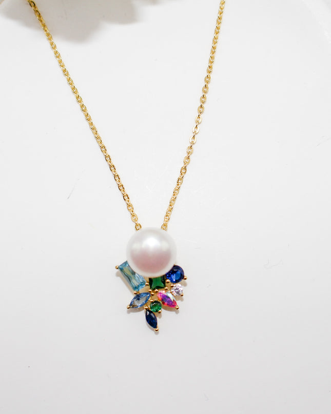 Multicolor Zircon Pearl Necklace