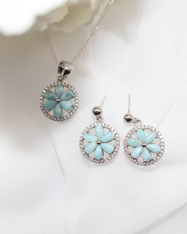 Larimar Flower Jewelry Set