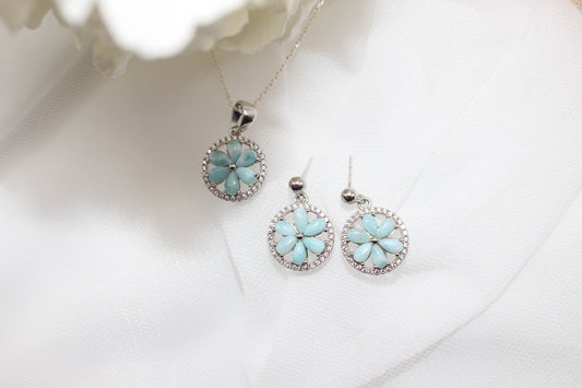 Larimar Flower Jewelry Set