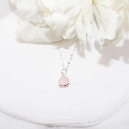 Dainty Rose Quartz Trillion Necklace