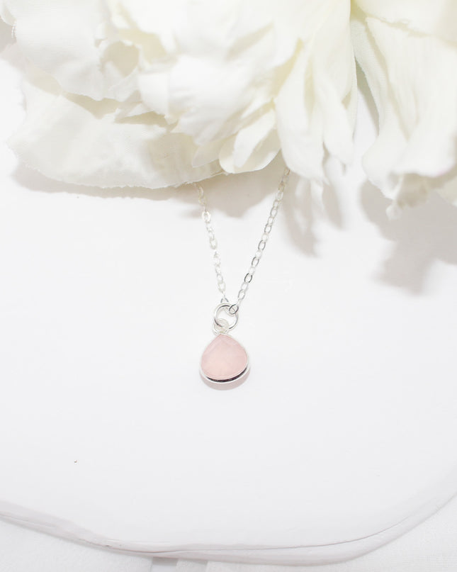 Dainty Rose Quartz Trillion Necklace