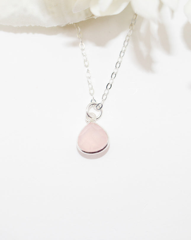 Dainty Rose Quartz Trillion Necklace