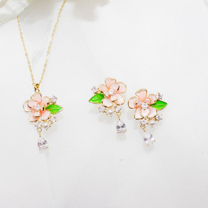 Pink Flower Jewelry Set