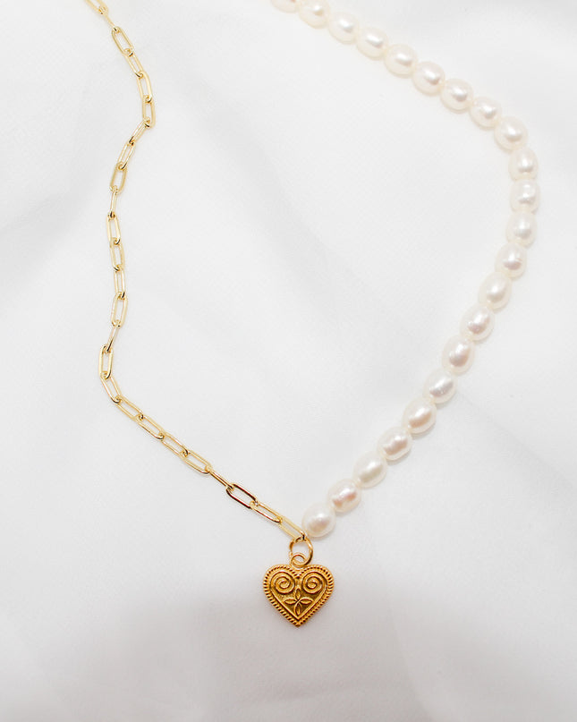 Gold Heart Pearl Necklace