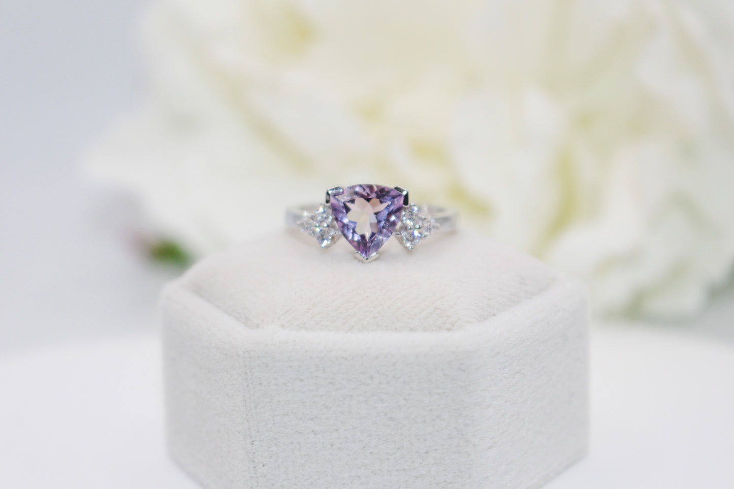 Pink Amethyst Trillion Cut Ring