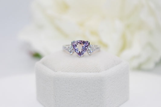 Pink Amethyst Trillion Cut Ring