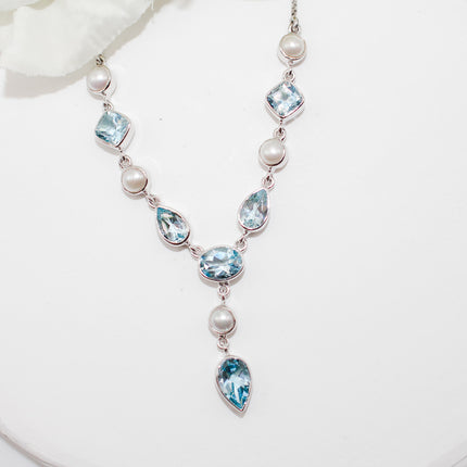 Blue Topaz and Pearl Jewelry Set