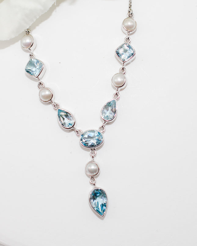 Blue Topaz and Pearl Jewelry Set
