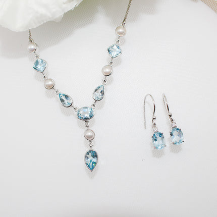 Blue Topaz and Pearl Jewelry Set